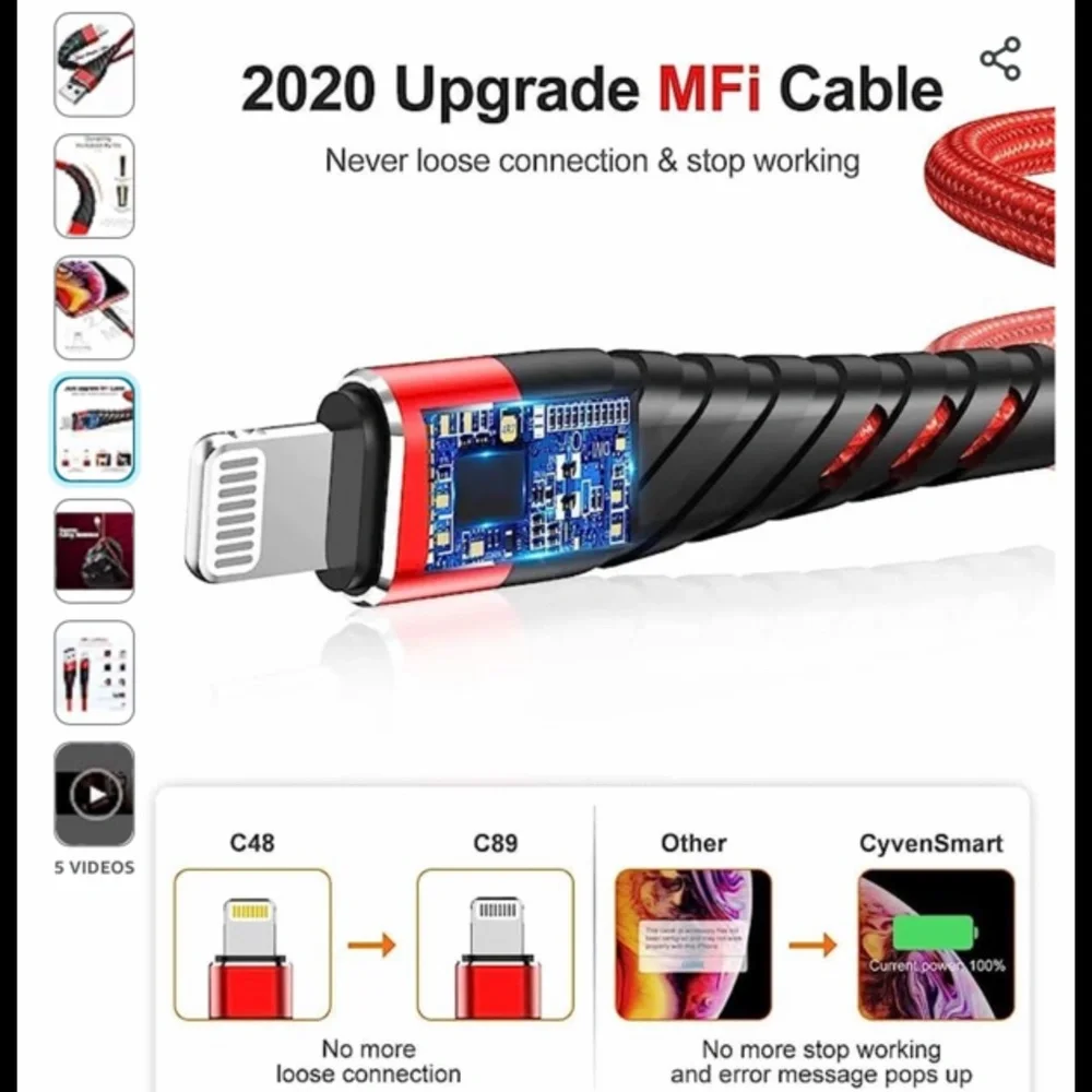 APPLE LIGHTENING CHARGER CORDS 10FT USB TO APPLE LIGHTENING RED 2-PACK